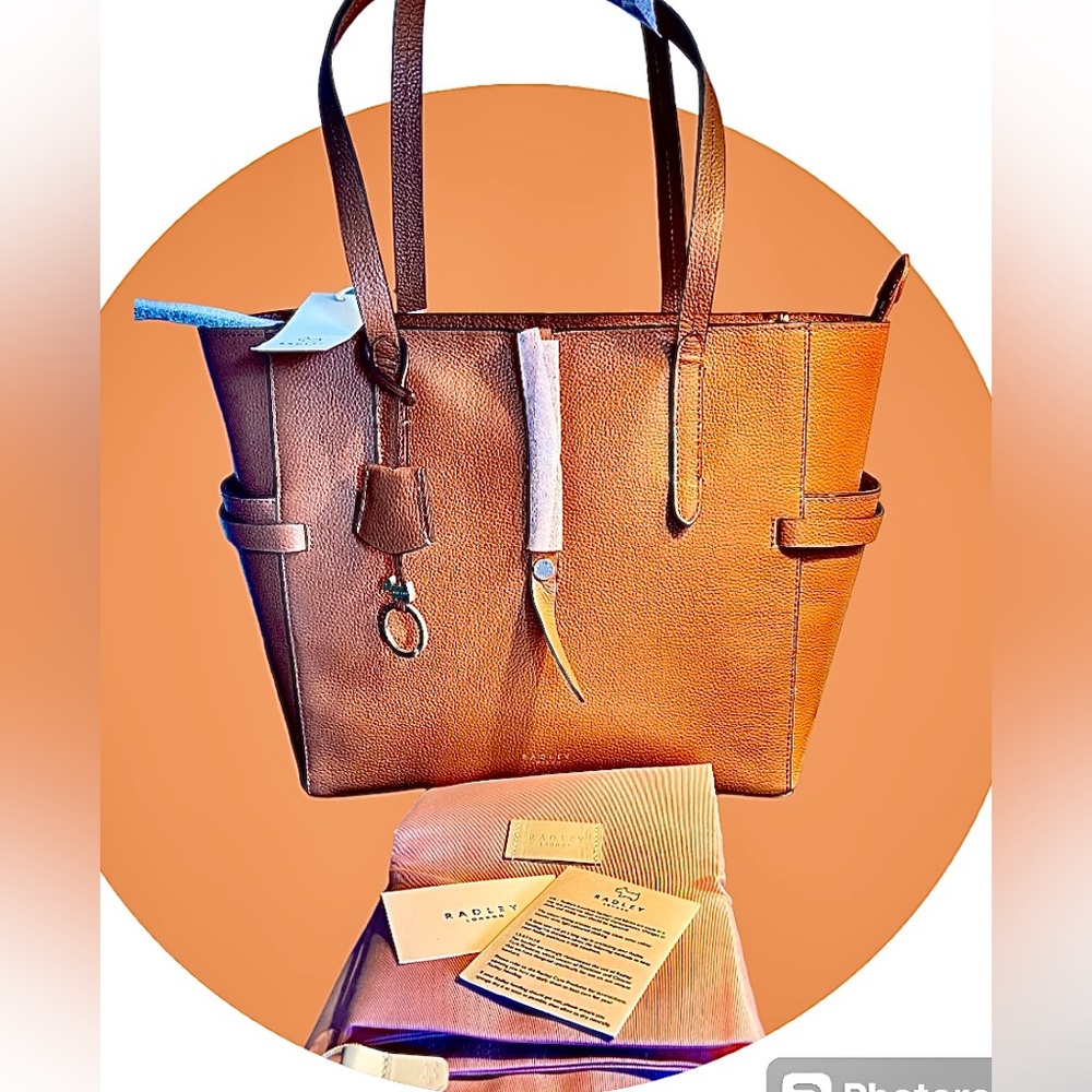Radley London NWT Leather Shoulder Bag & Dust Bag Lg Abington Road Tan - Picture 5 of 16
